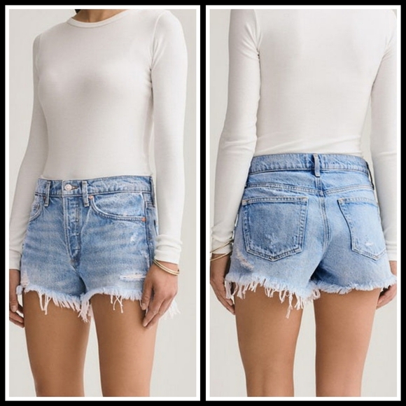 Agolde Blue Jean Shorts High-Waisted Distressed Size 24 - Picture 1 of 6